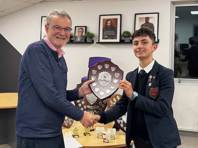 The Division 4 trophy was won by TBGS, presented here to Ben Darlington